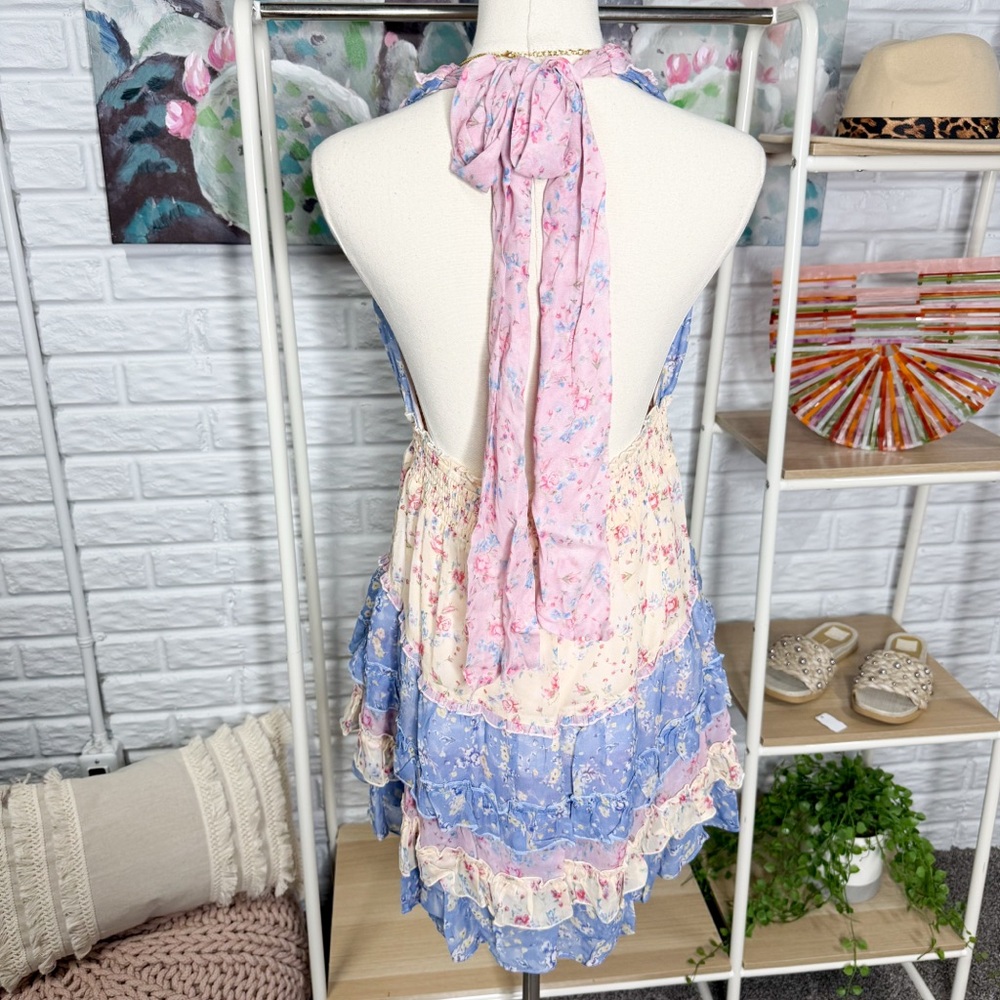 LoveShackFancy New Quintelle Halter Mini Dress in Windsor Rose Print - Picture 6 of 7